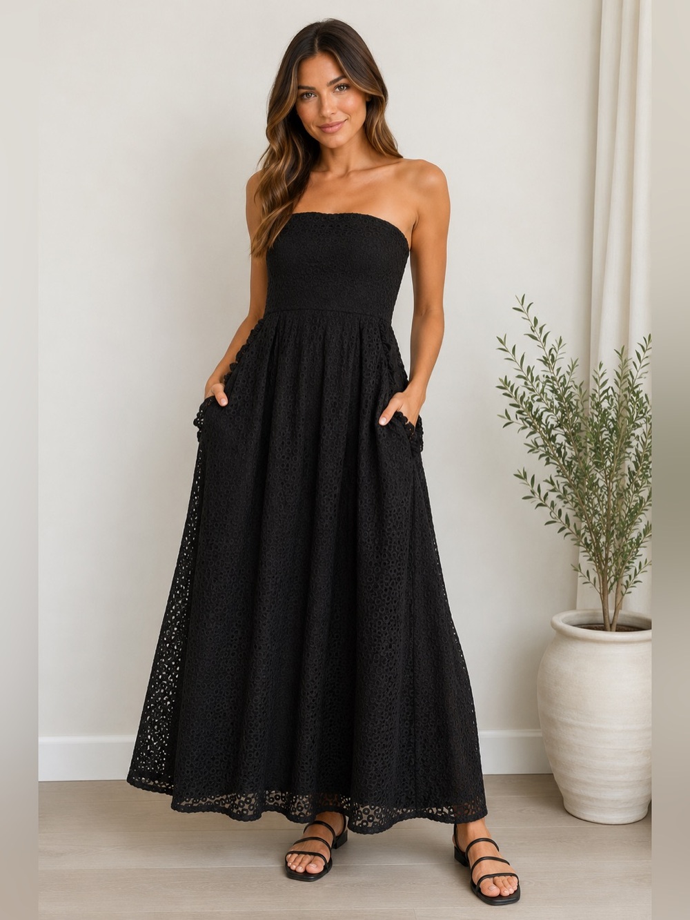 Strapless Black Lace Maxi Dress | Elegant Evening Gown | Formal Event, Prom